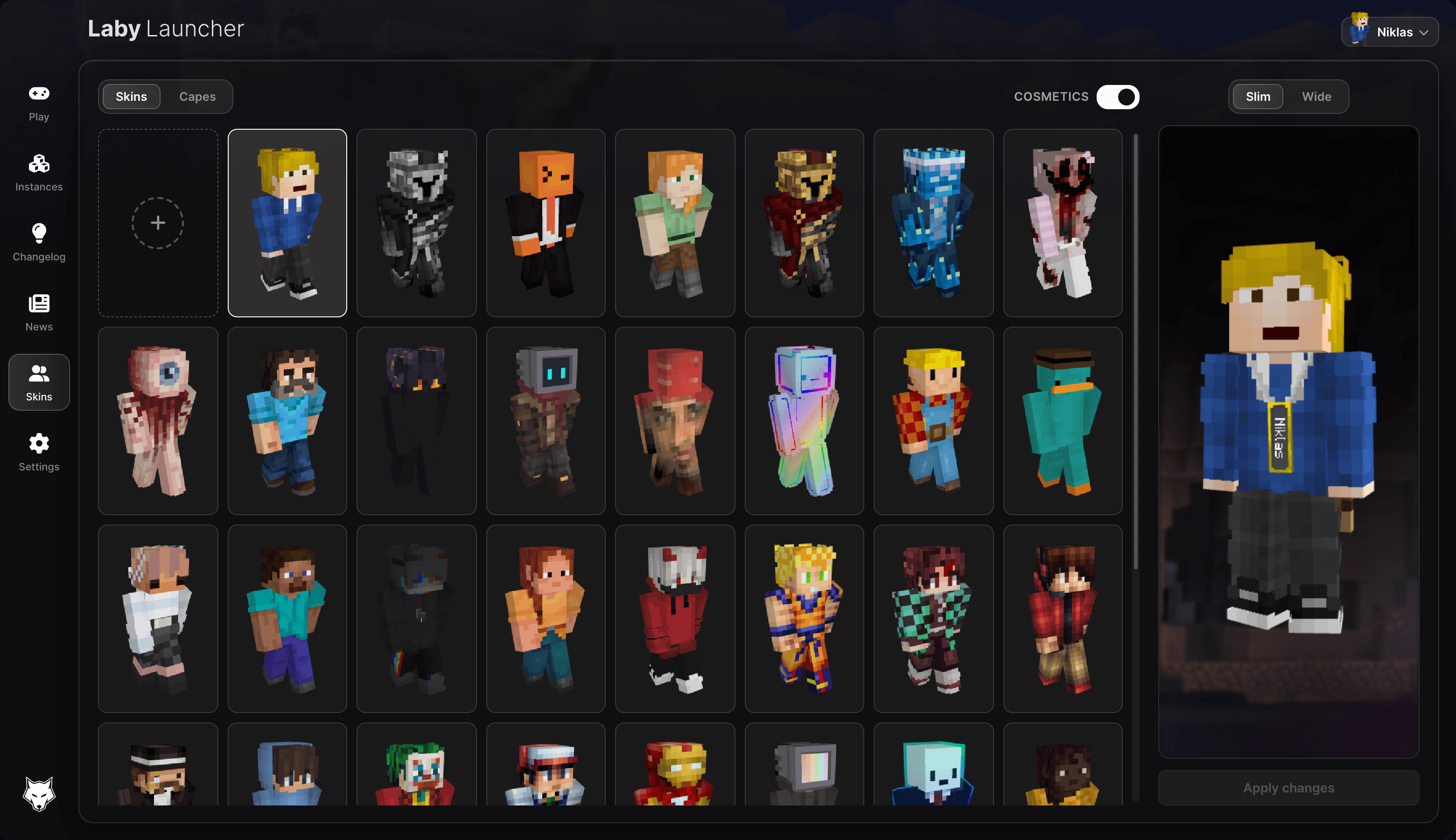 Skin library in the Laby Launcher