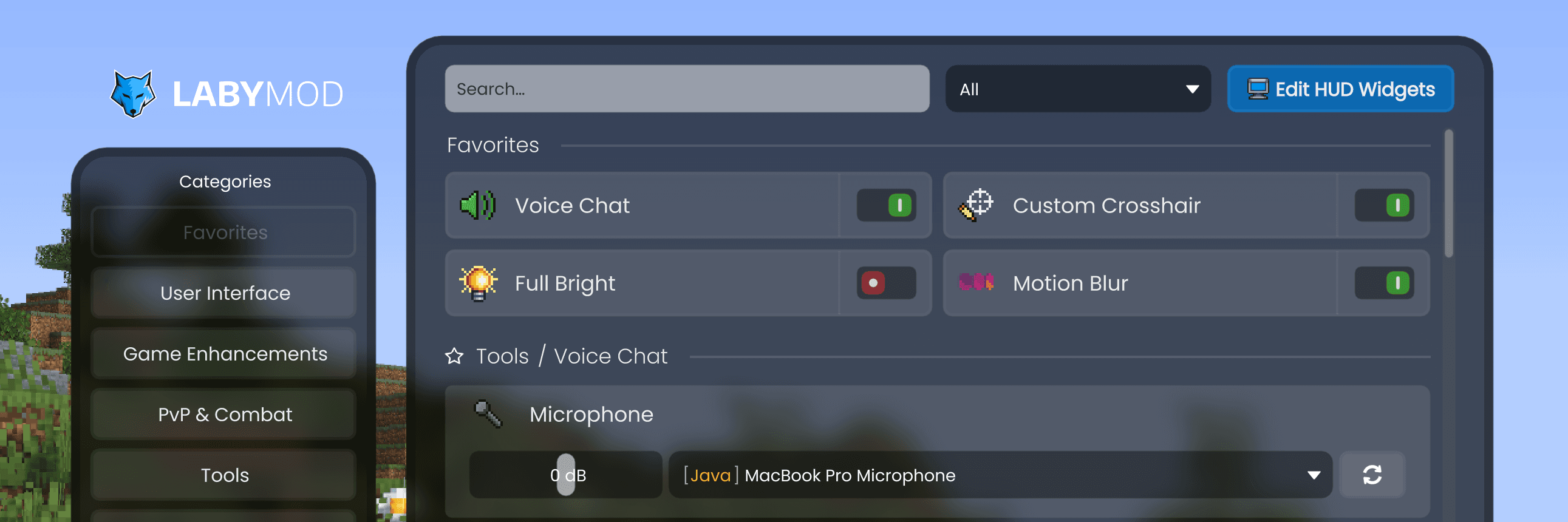 Favorites always appear at the top of the LabyMod tab