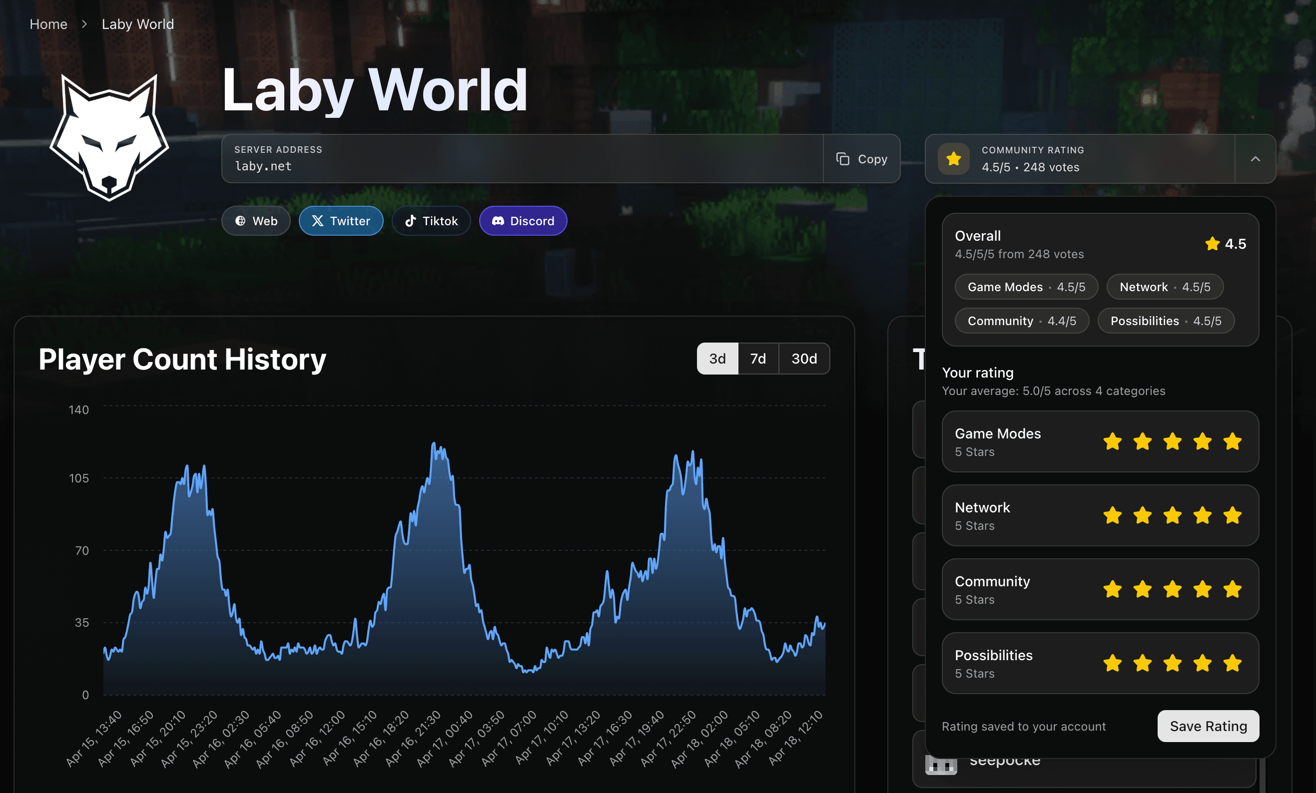 Server pages now include detailed statistics, visual insights, media, and community-based ratings to help players find the right server faster.