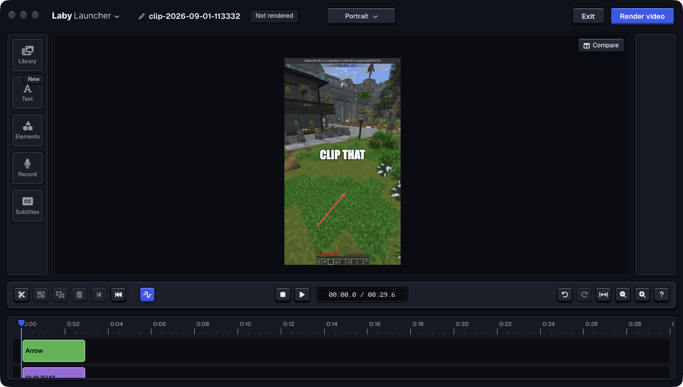 One switch reframes the clip to 9:16, captions and shapes included