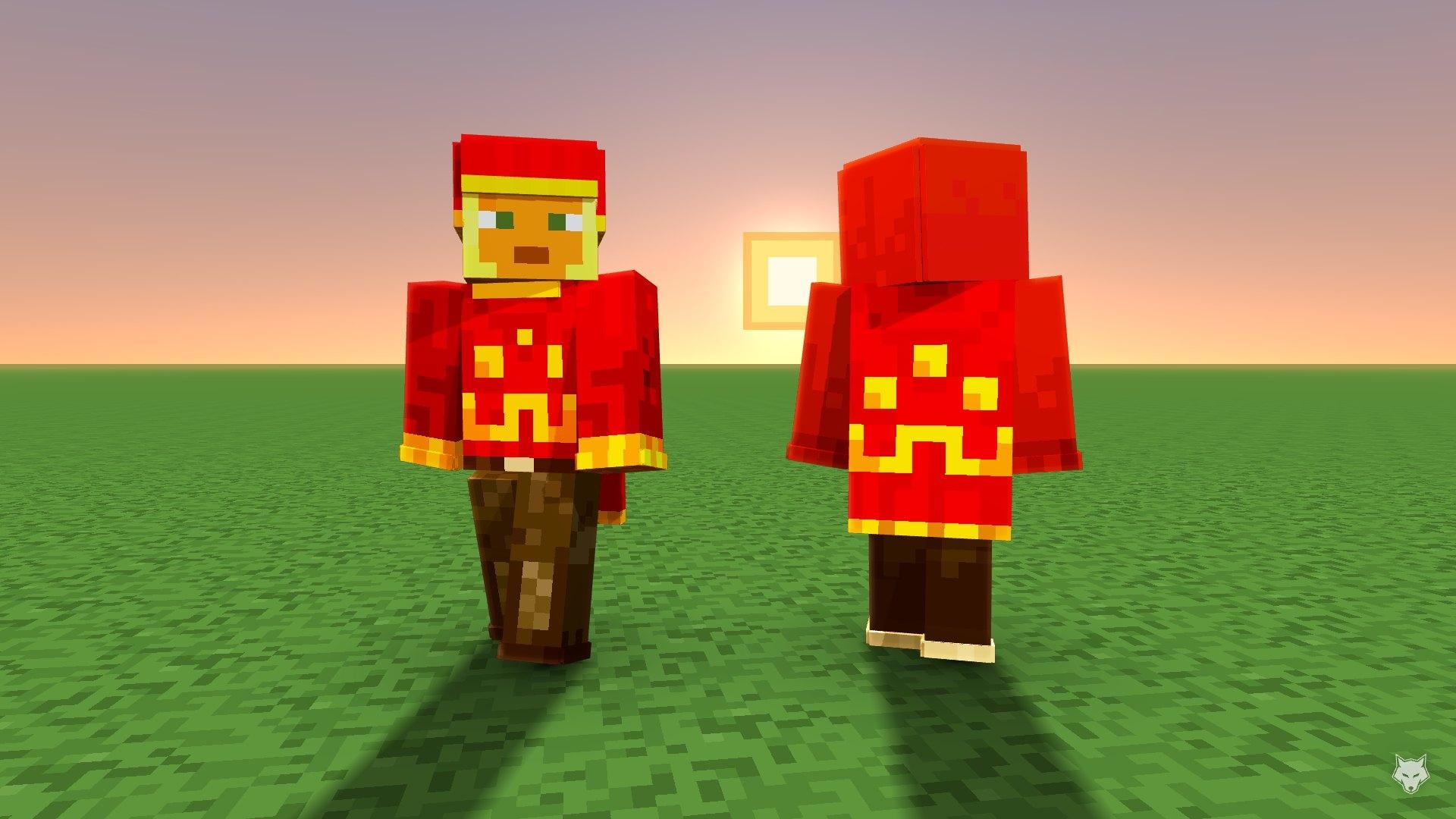 Two players at sunset: one wears the Hero Crewneck and Hero Beanie from the front, the other shows the Hero Cape from behind.