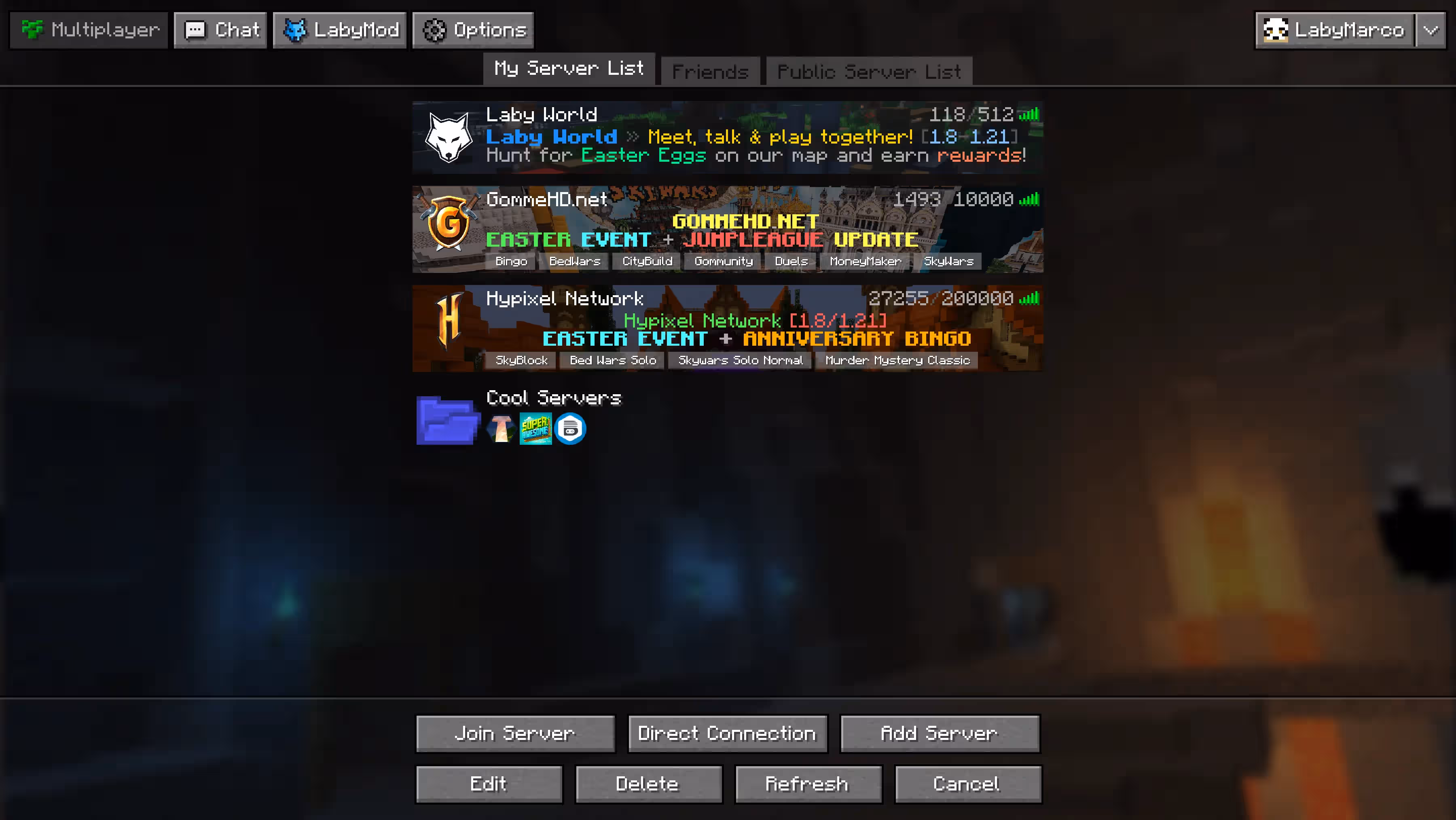 LabyMod Multiplayer Screenshot (vanilla)