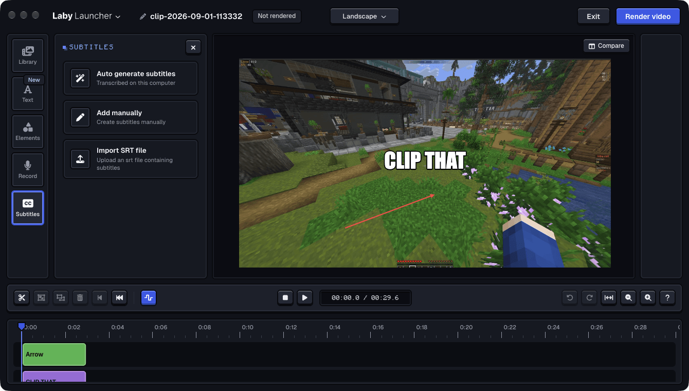 Subtitles: generate them on this computer, write them by hand or import an SRT file