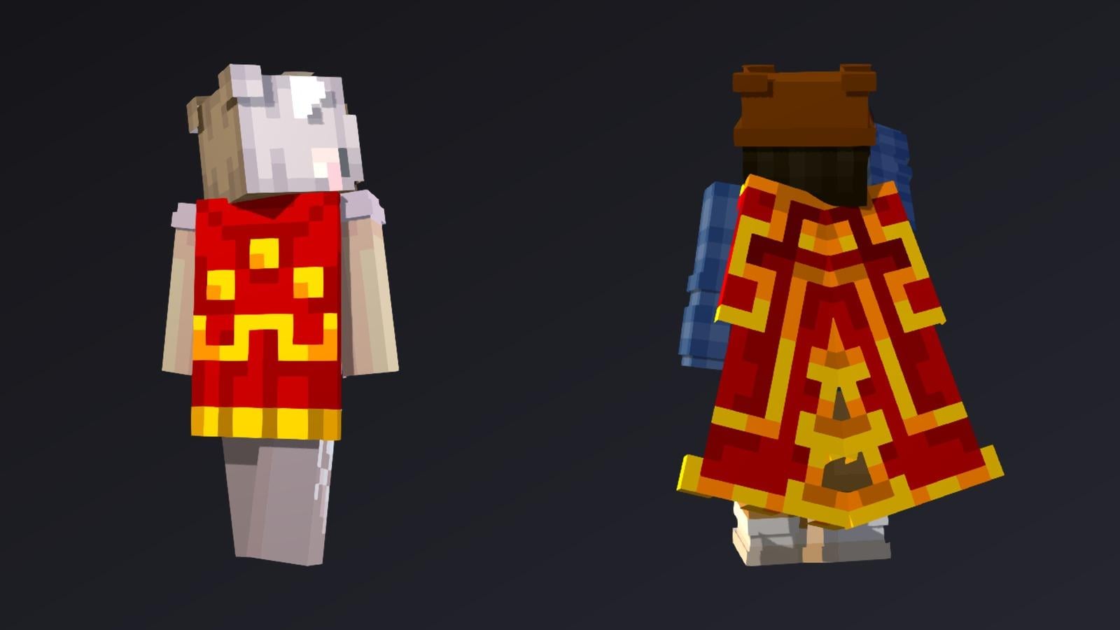 Left: the Hero Cape worn as a cape. Right: the same texture on an elytra.