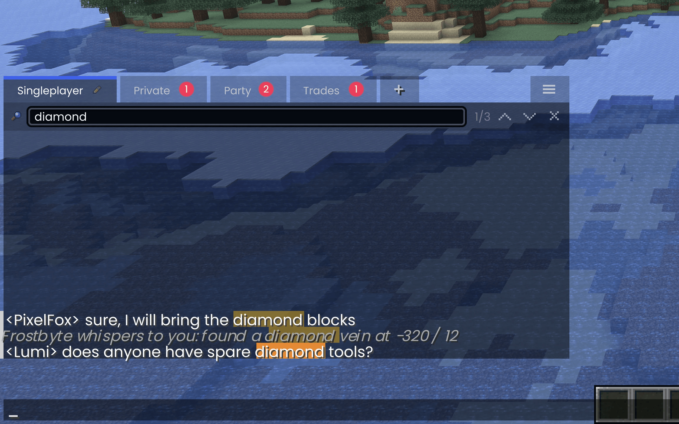 Ctrl+F in the Minecraft chat highlights every match