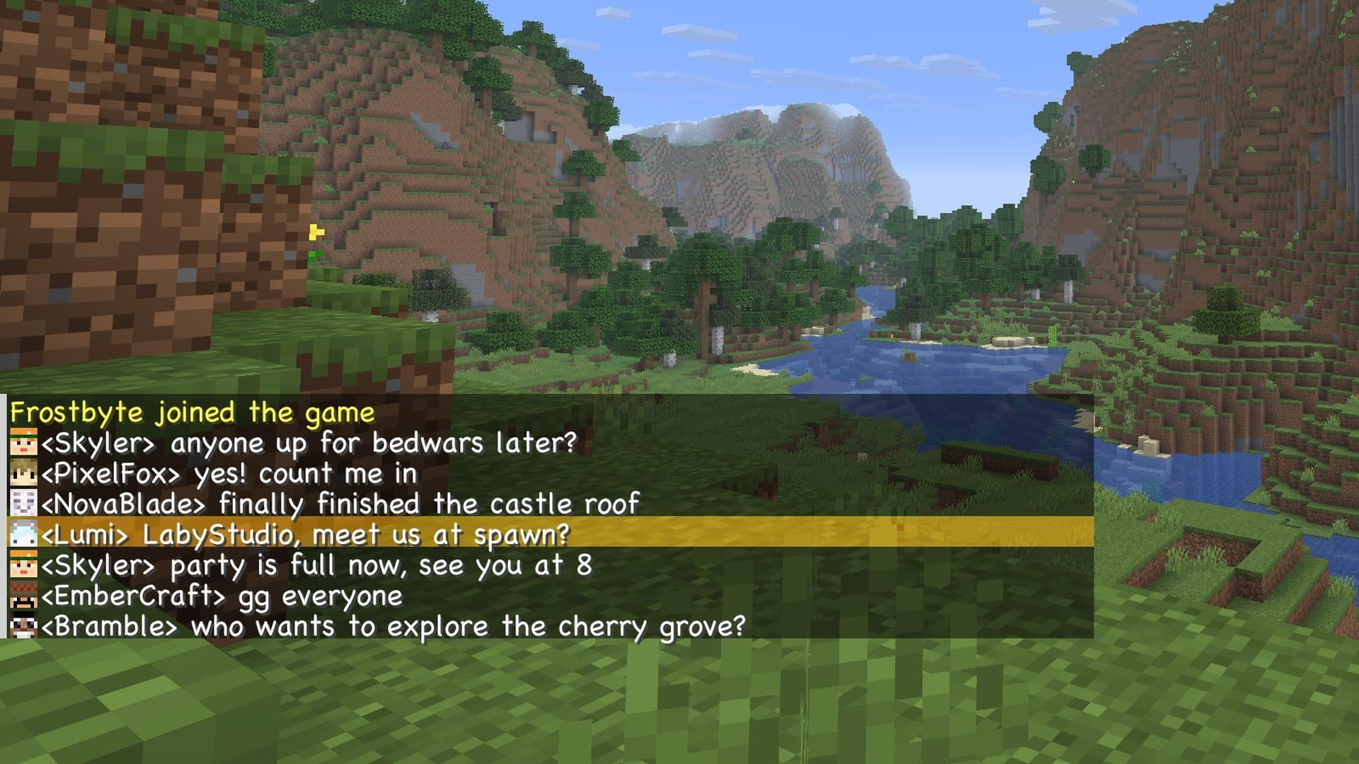The Minecraft chat drawn in a custom font