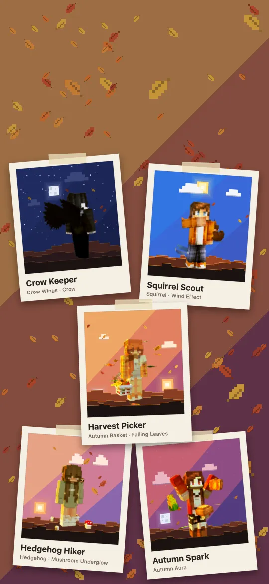Lookbook de outono, papel de parede de Minecraft para iPhone: fotos instantâneas dos looks de outono
